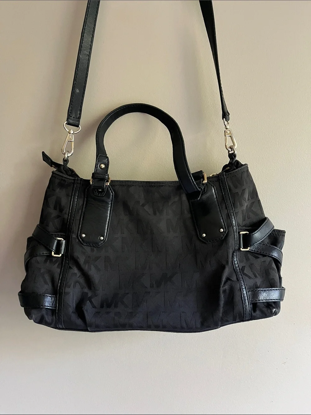 Michael Kors Gansevoort Monogram Jacquard Satchel Bag in black